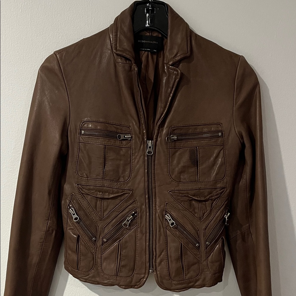 Women's Brown Leather Zip-Front Jacket